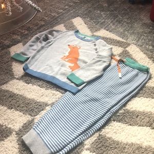 Mini Boden fox sweater and striped pants